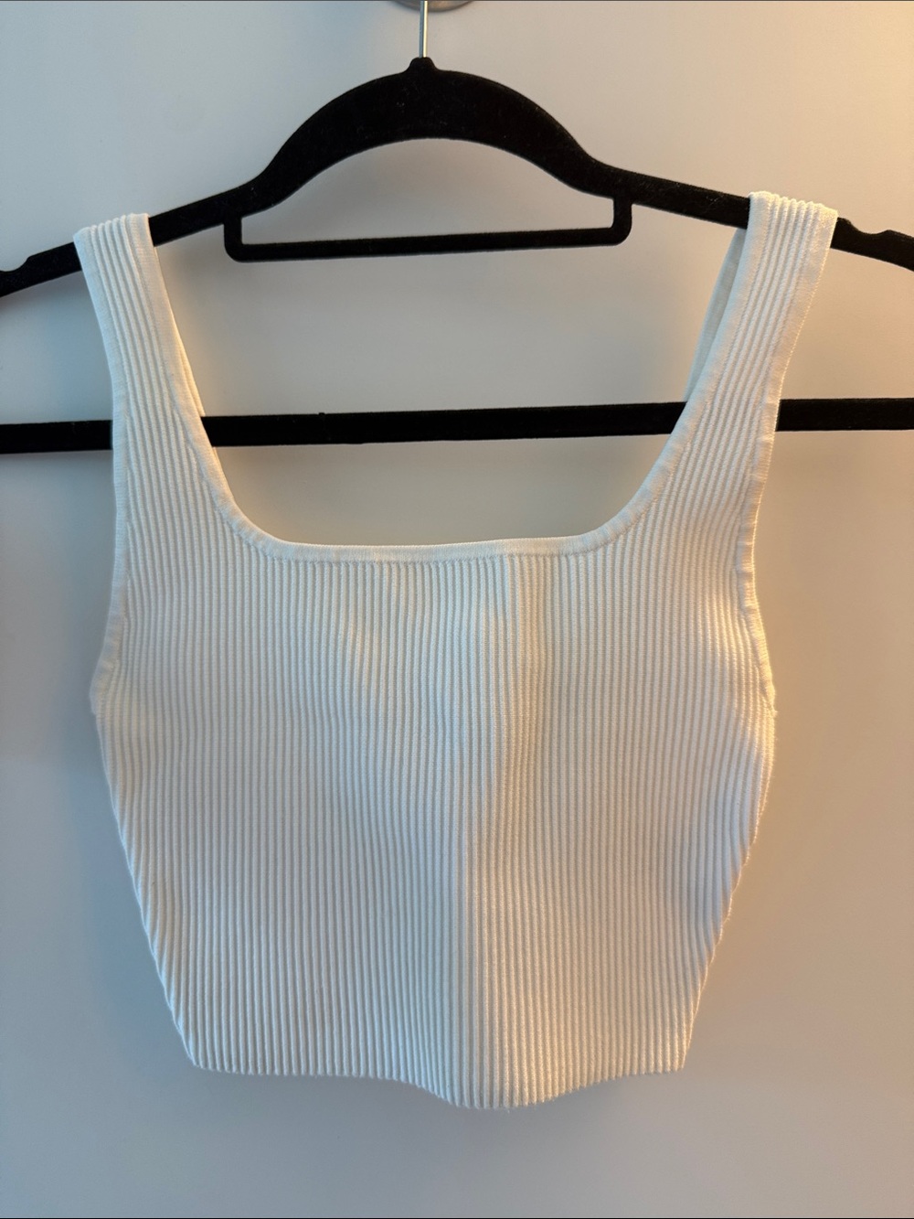 Babaton Ribbed Square-Neck Crop Tank Top - White
